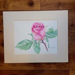 Original Watercolor Painting of the Magenta Rose Bud. Size 16" x 20"